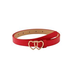 8554 Women's Double Heart Buckle Adjustable Thin Leather Belt Skinny Waist